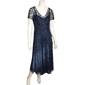 Oleg Cassini Navy Sequin Beaded Cocktail Wedding Guest Dress NWT Size 10